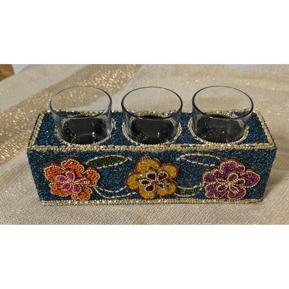 Beaded 3-Candle Votive Holder Journeys Fly By Night Floral Traveler Collection
